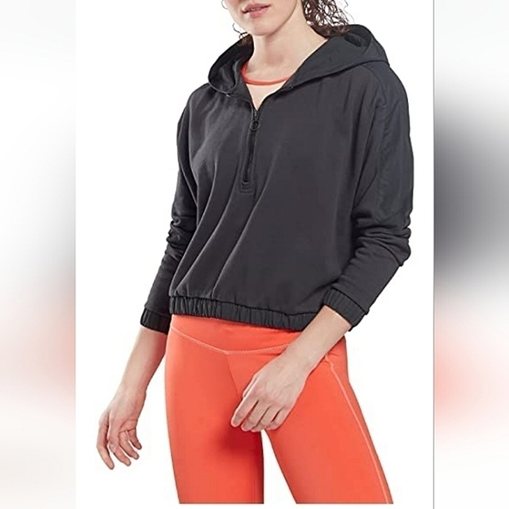 Reebok 4 Core 10 Women's Oversized French Terry 1/4 Zip Hoodie, Night Black XL